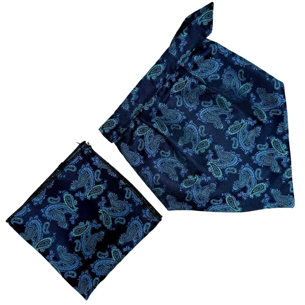Navy Blue Paisley Cravat and Pocket Square Combo for Men