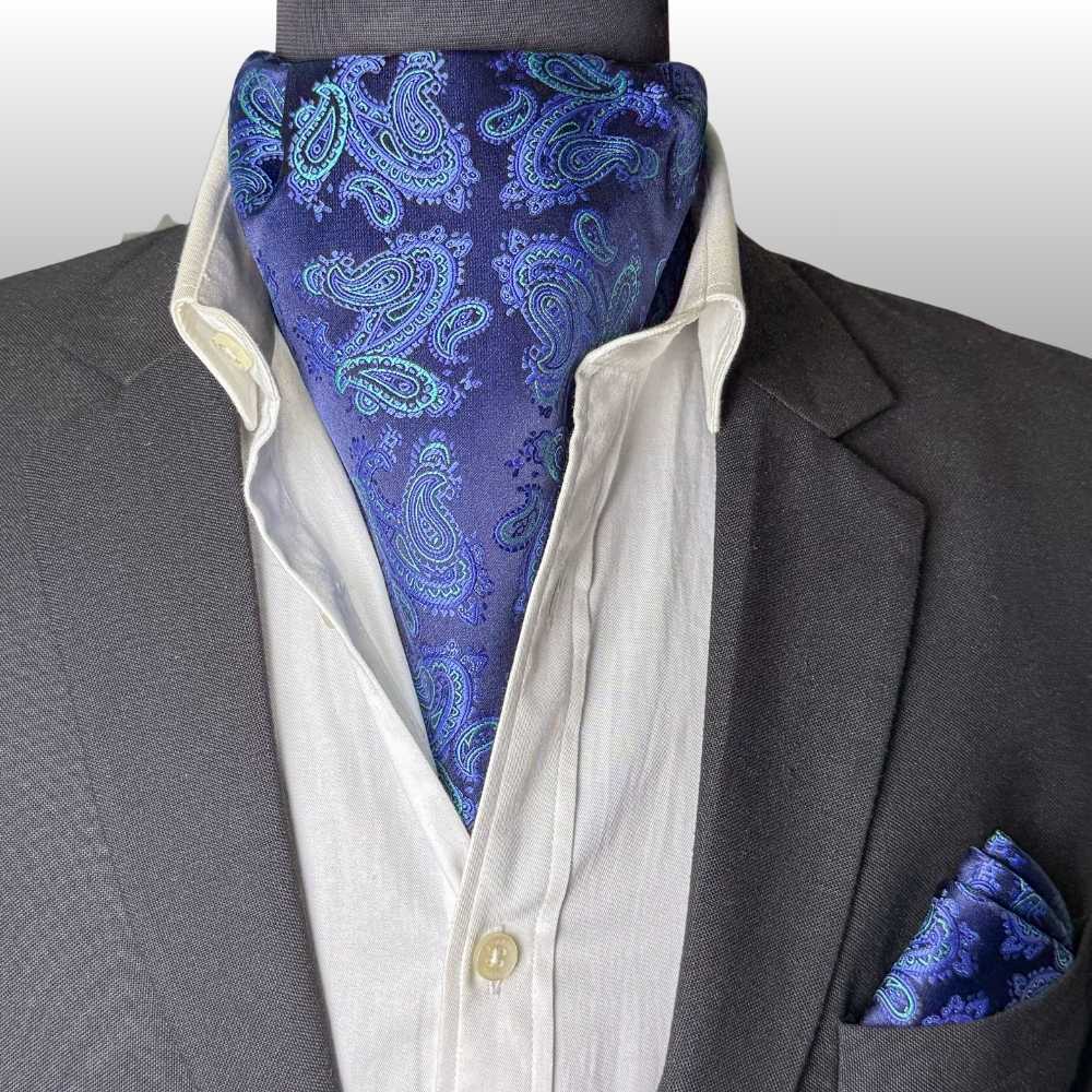 Navy Blue Paisley Cravat and Pocket Square Combo for Men
