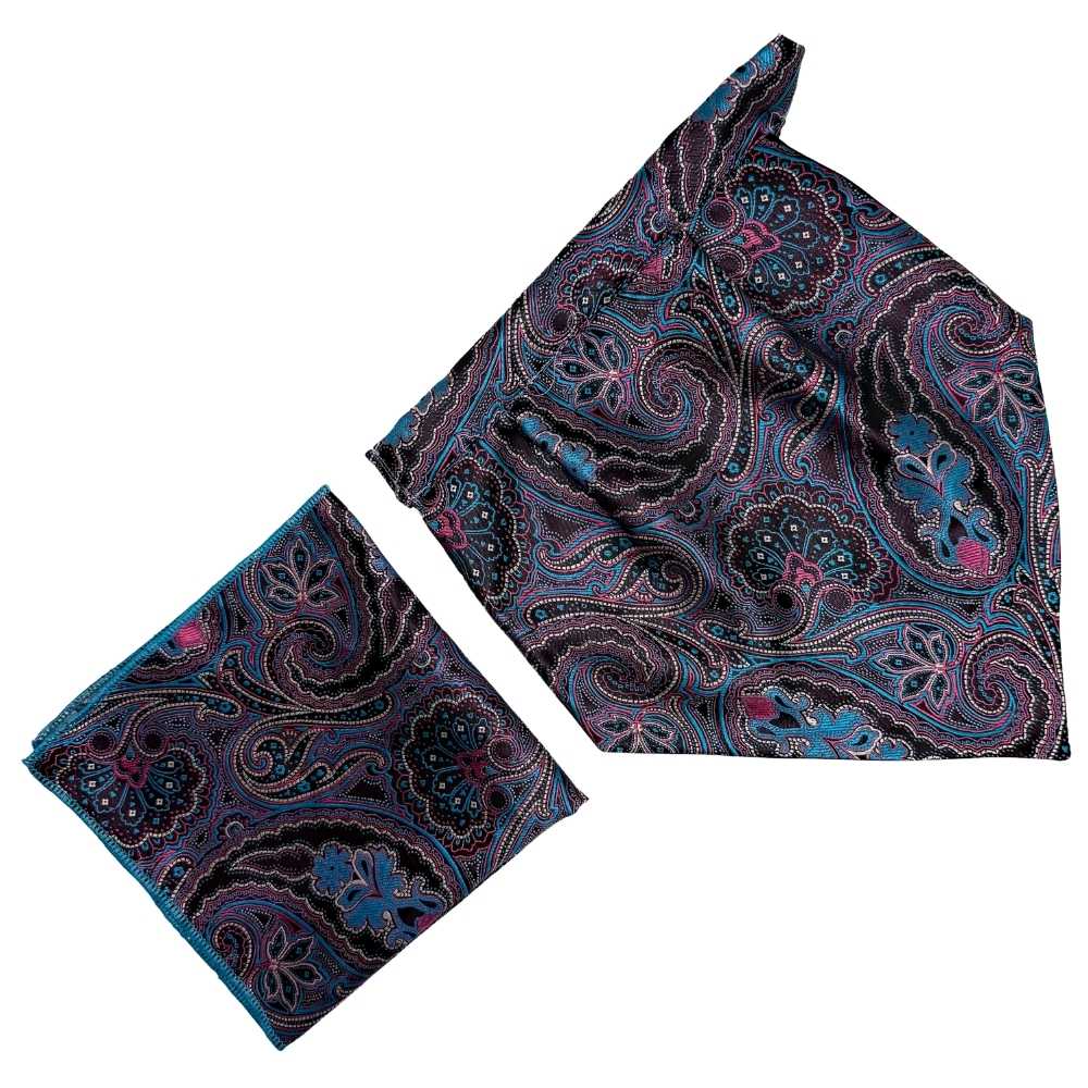 Purple Paisley Cravat and Pocket Square Combo for Men