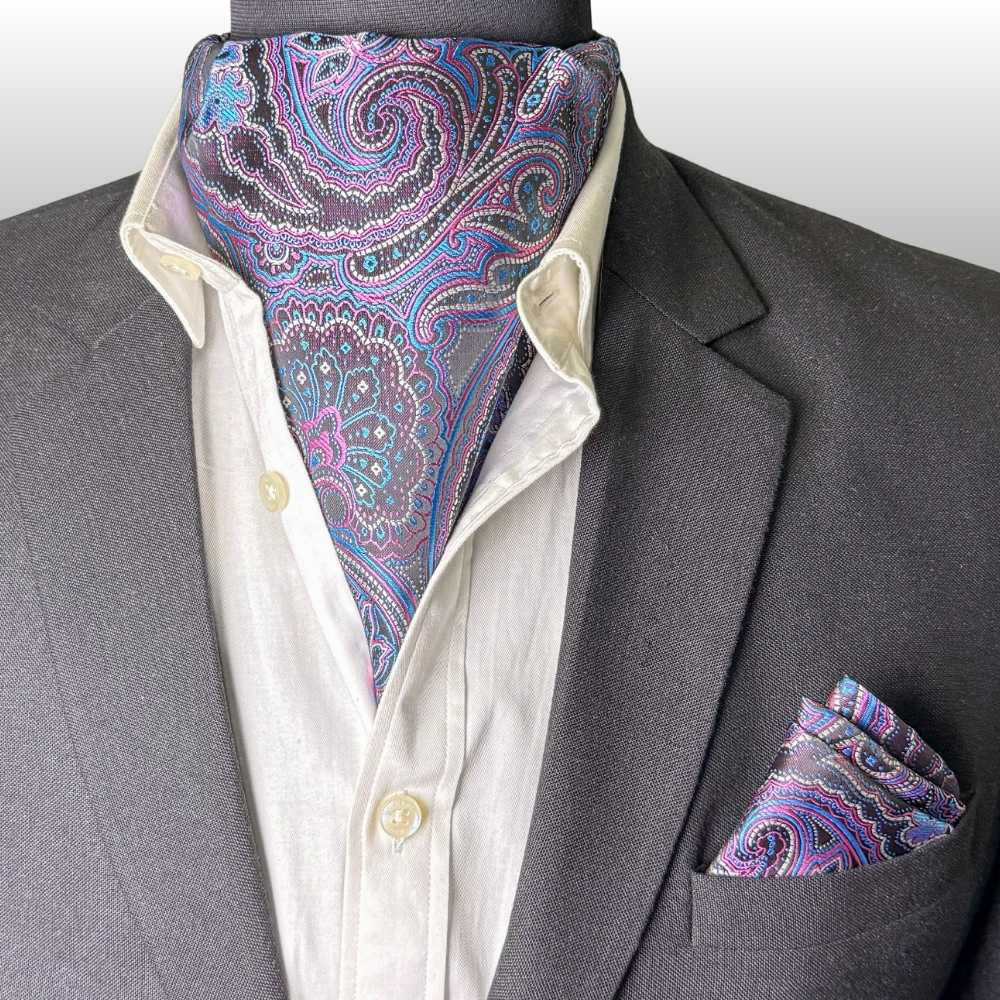 Purple Paisley Cravat and Pocket Square Combo for Men