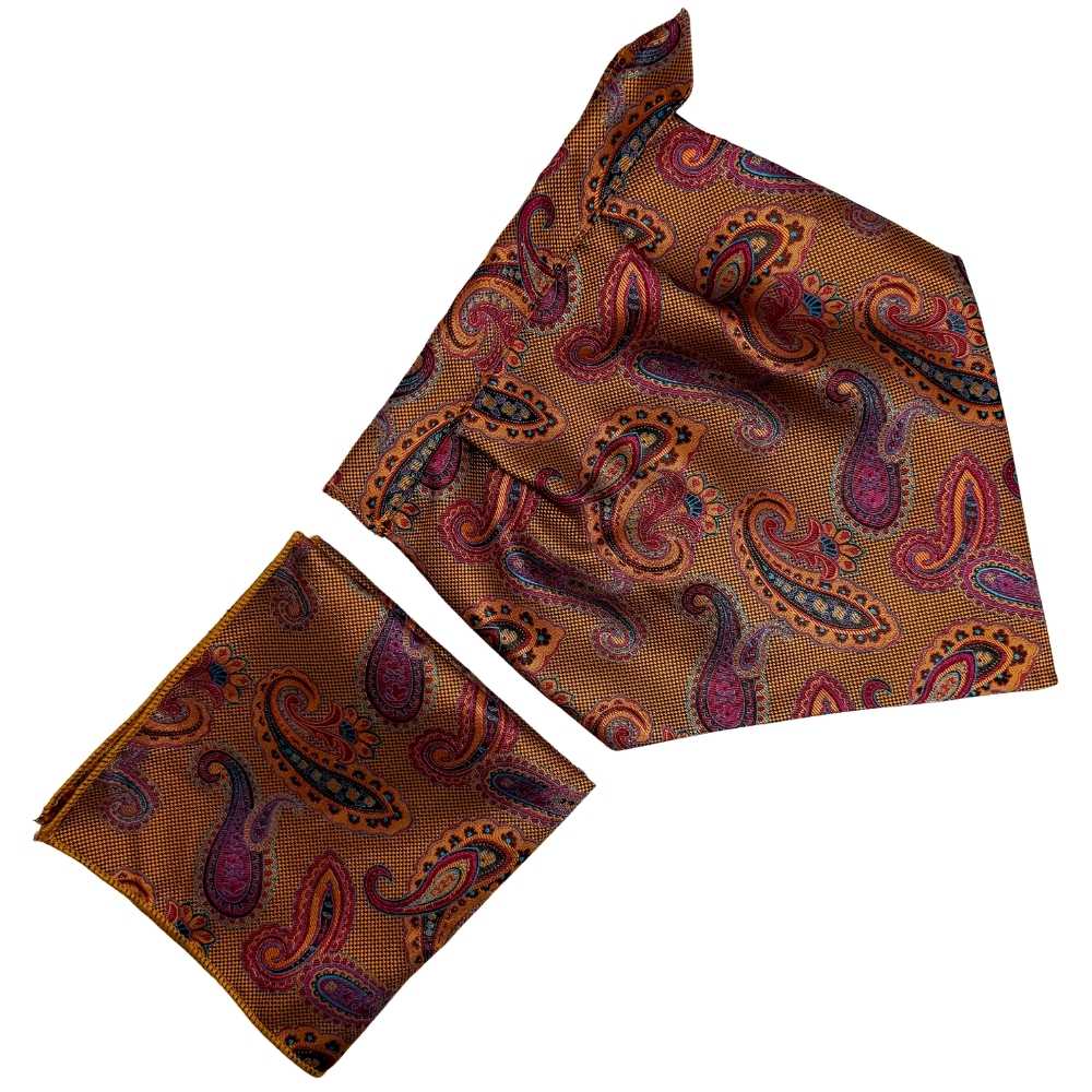 Mustard Paisley Cravat and Pocket Square Combo for Men
