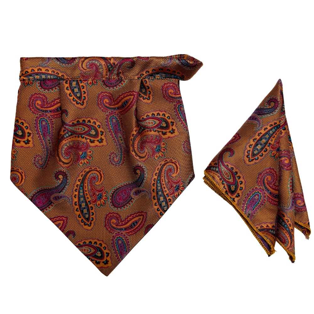 Mustard Paisley Cravat and Pocket Square Combo for Men