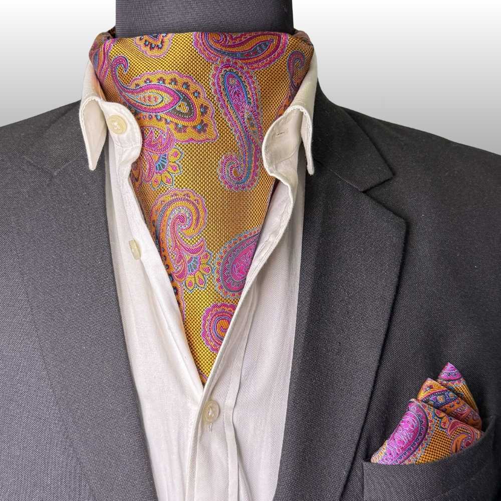 Mustard Paisley Cravat and Pocket Square Combo for Men