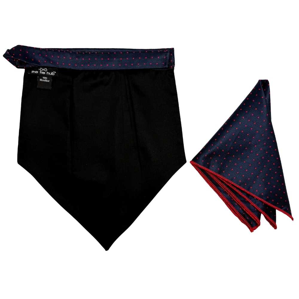 Navy Blue Polka Dot Cravat and Pocket Square Combo for Men