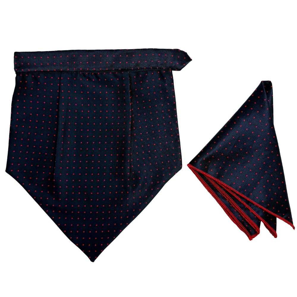 Navy Blue Polka Dot Cravat and Pocket Square Combo for Men