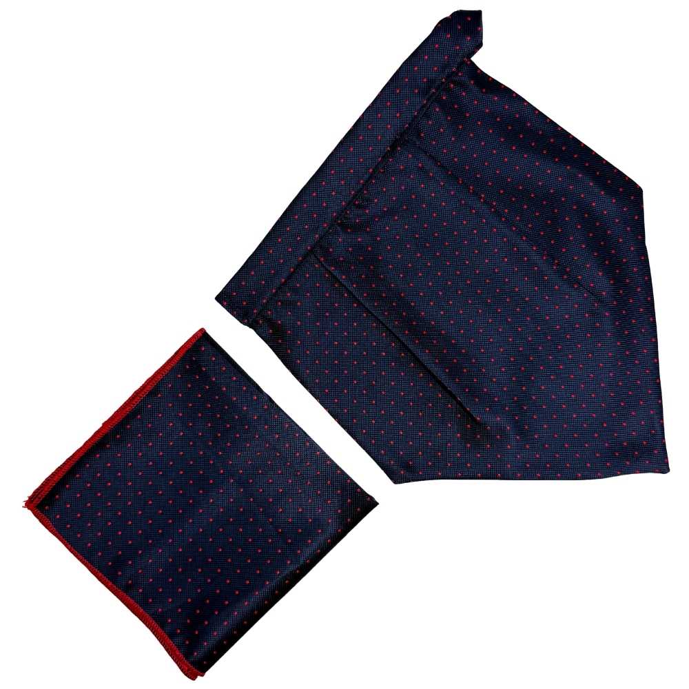 Navy Blue Polka Dot Cravat and Pocket Square Combo for Men