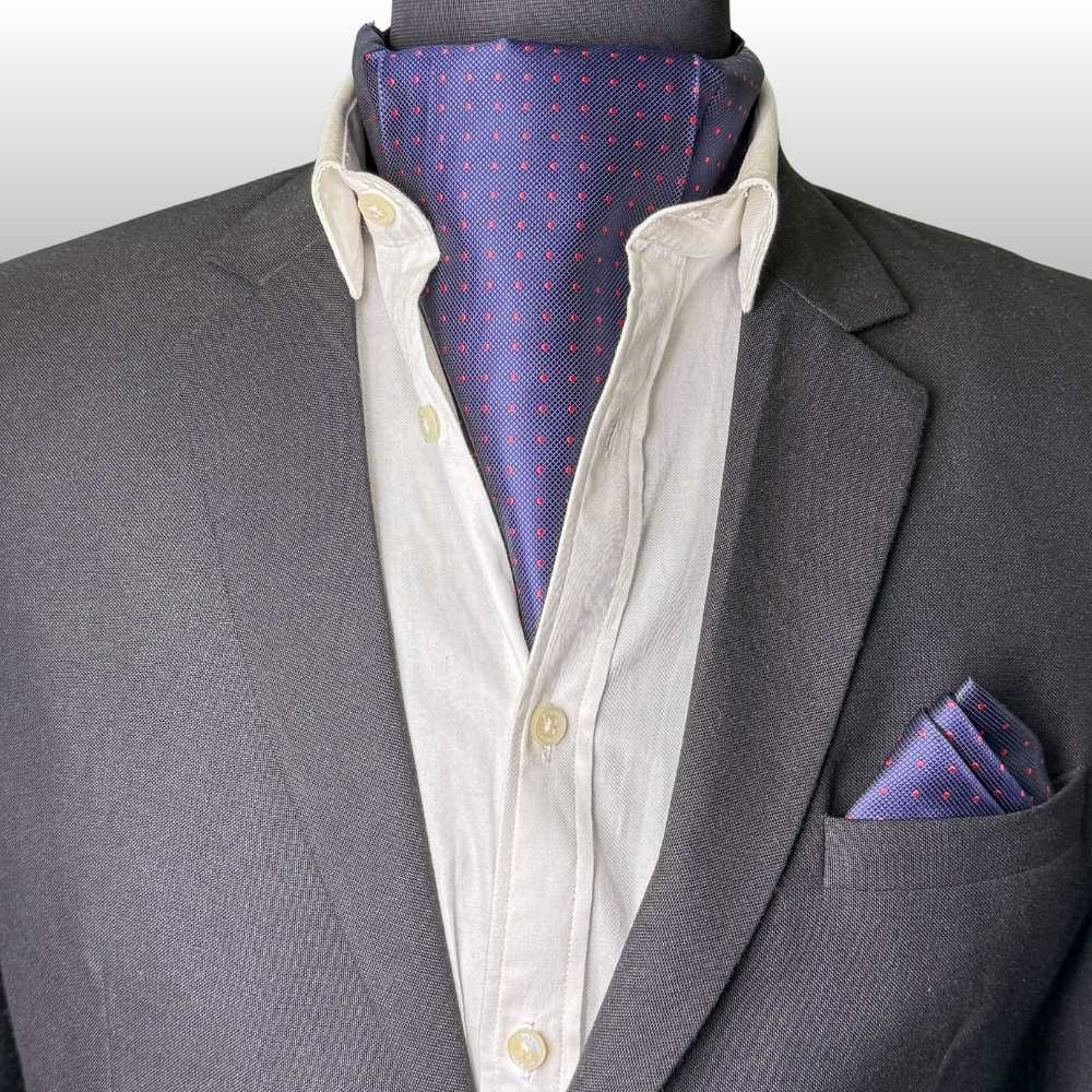 Navy Blue Polka Dot Cravat and Pocket Square Combo for Men