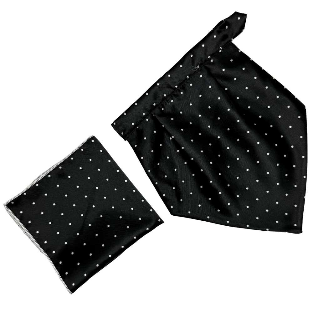 Black Polka Dot Cravat and Pocket Square Combo for Men