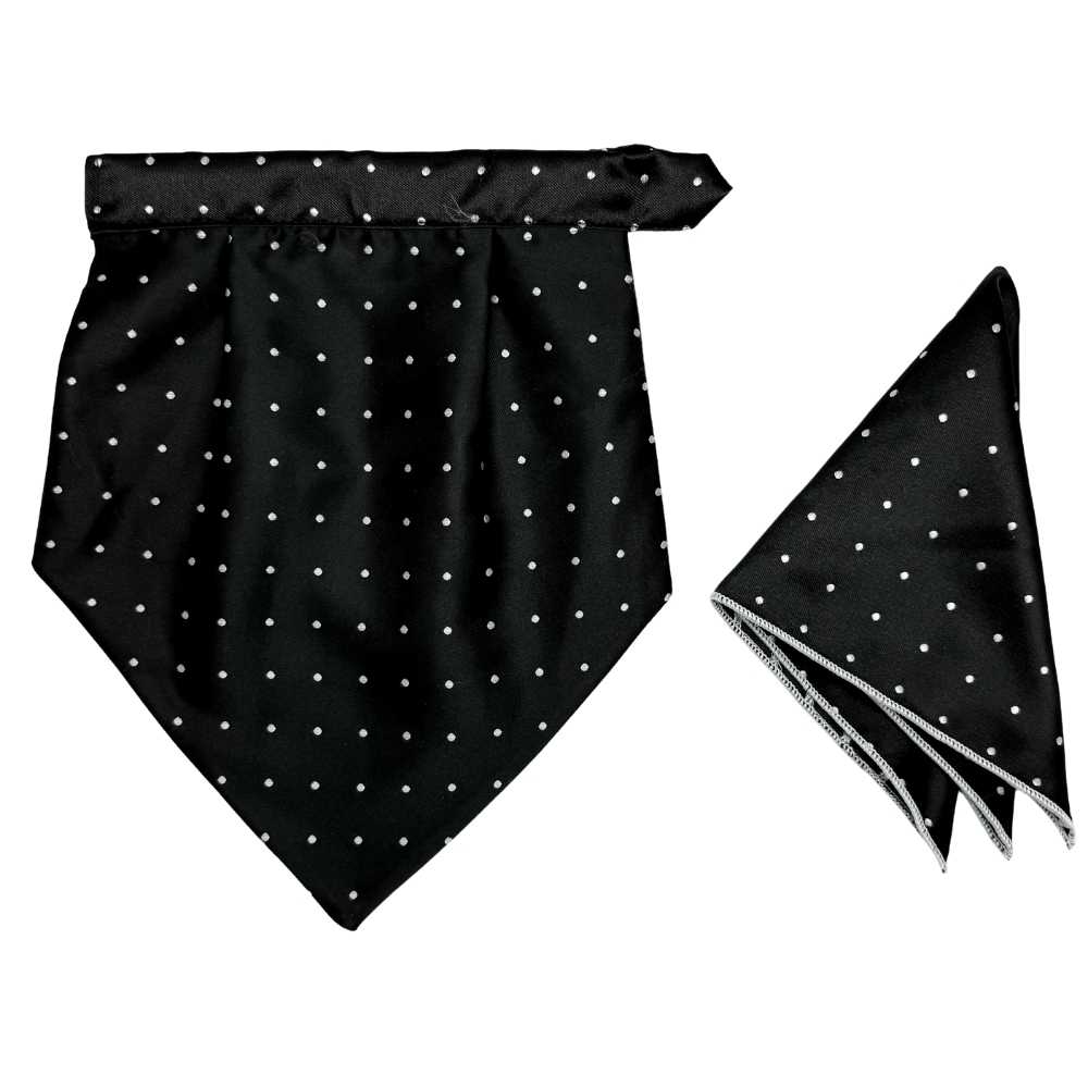 Black Polka Dot Cravat and Pocket Square Combo for Men