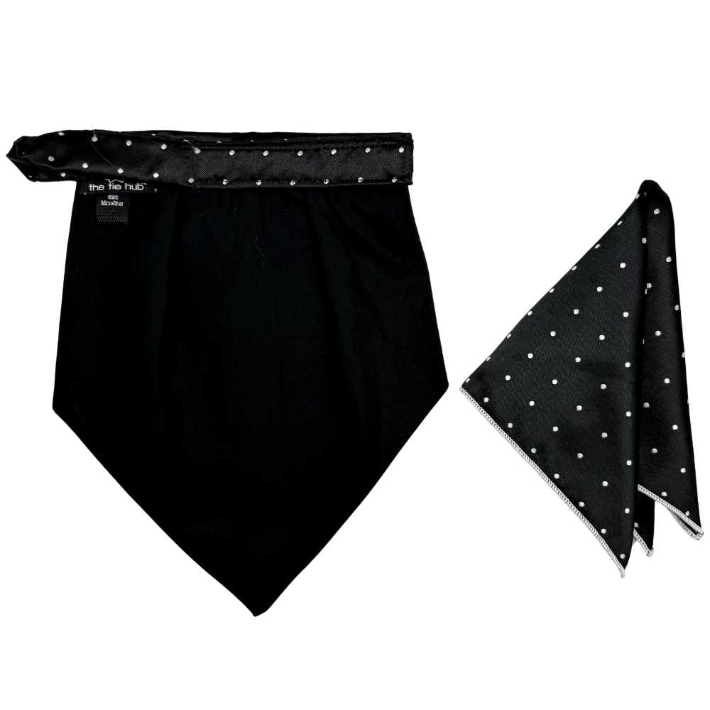 Black Polka Dot Cravat and Pocket Square Combo for Men