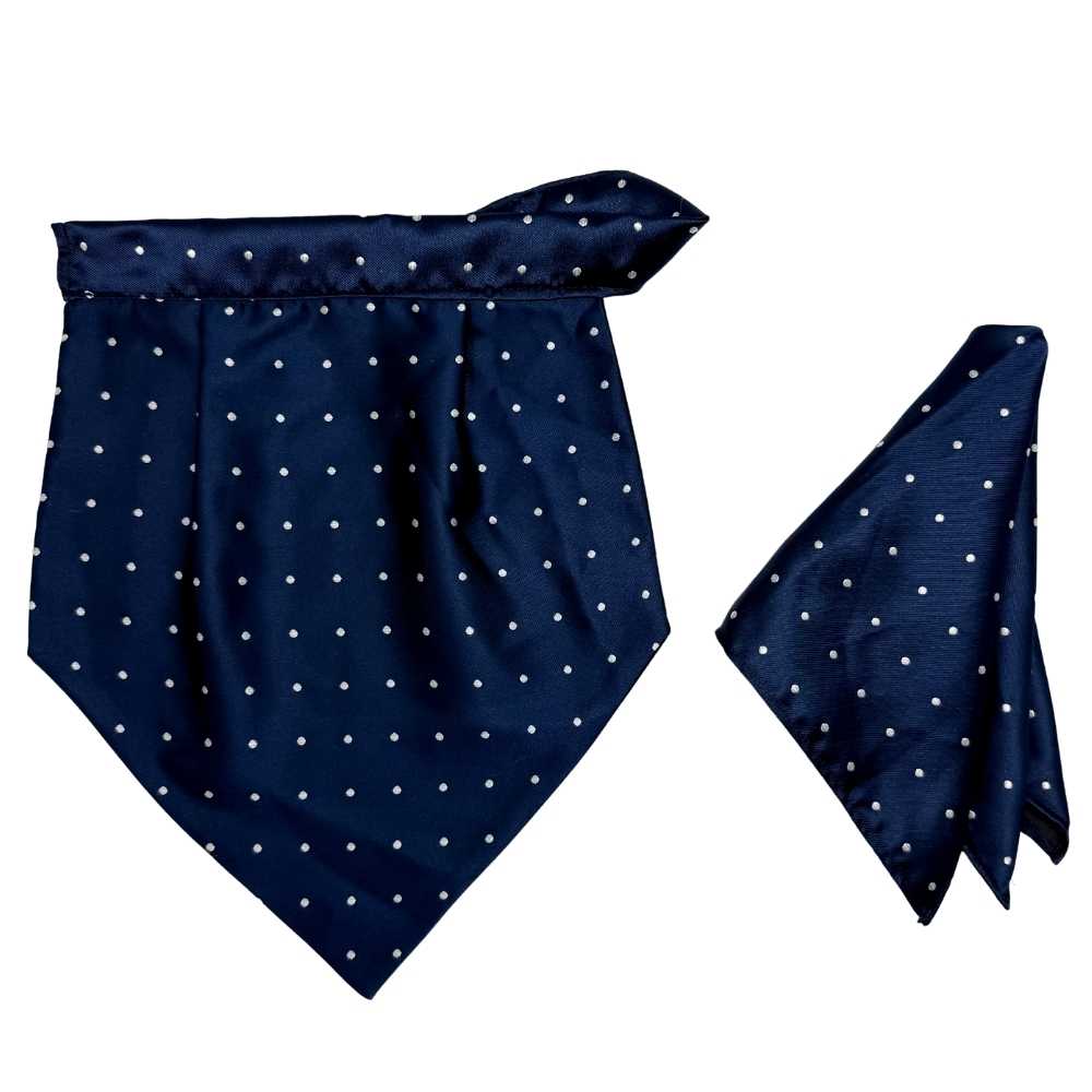 Navy Blue Polka Dot Cravat and Pocket Square Combo for Men