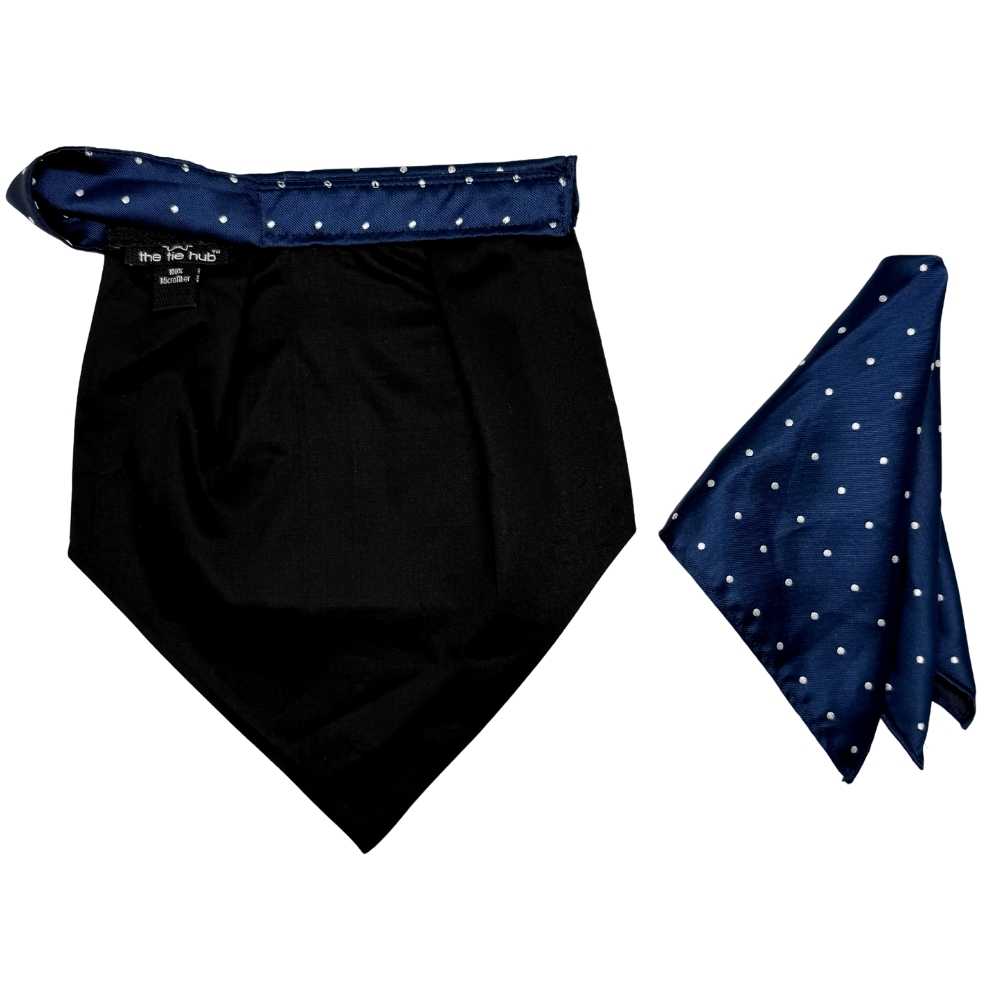 Navy Blue Polka Dot Cravat and Pocket Square Combo for Men