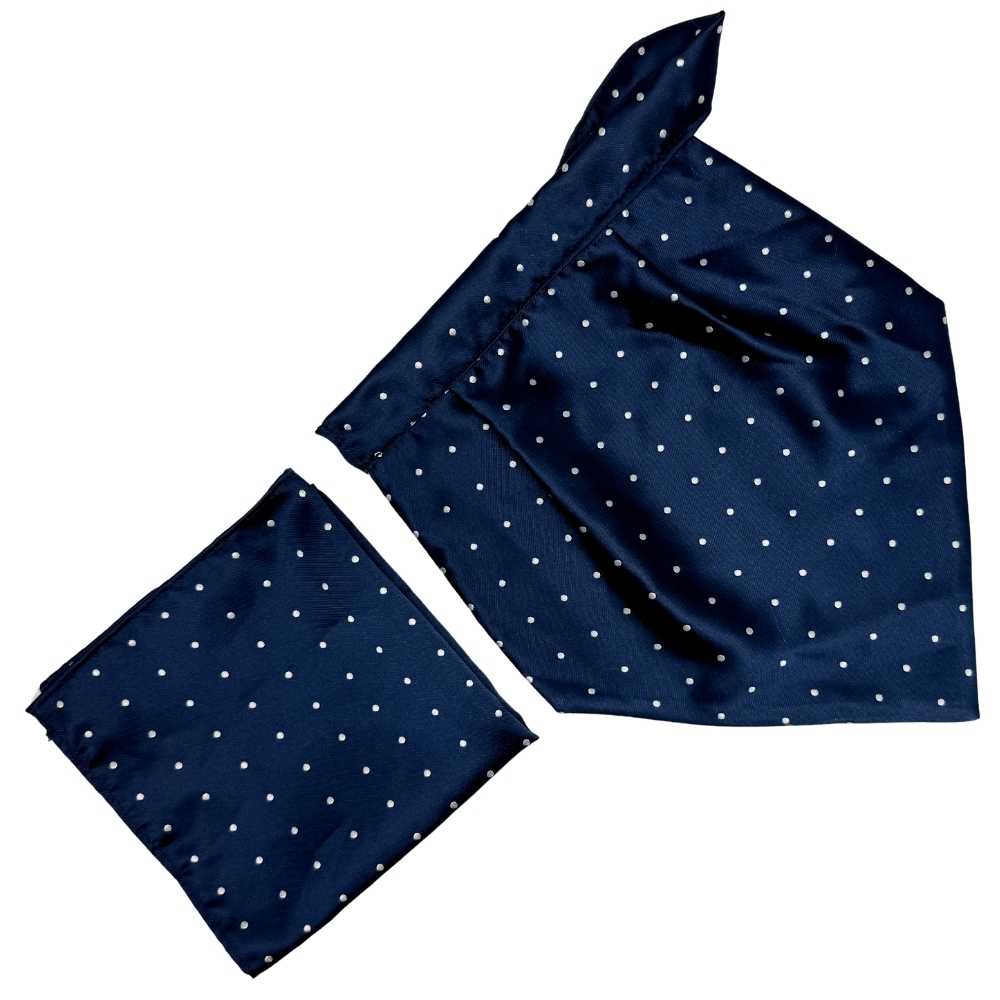 Navy Blue Polka Dot Cravat and Pocket Square Combo for Men