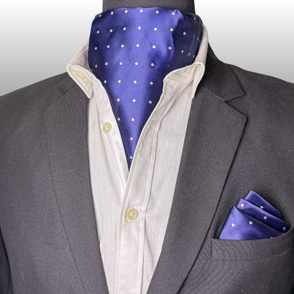 Navy Blue Polka Dot Cravat and Pocket Square Combo for Men