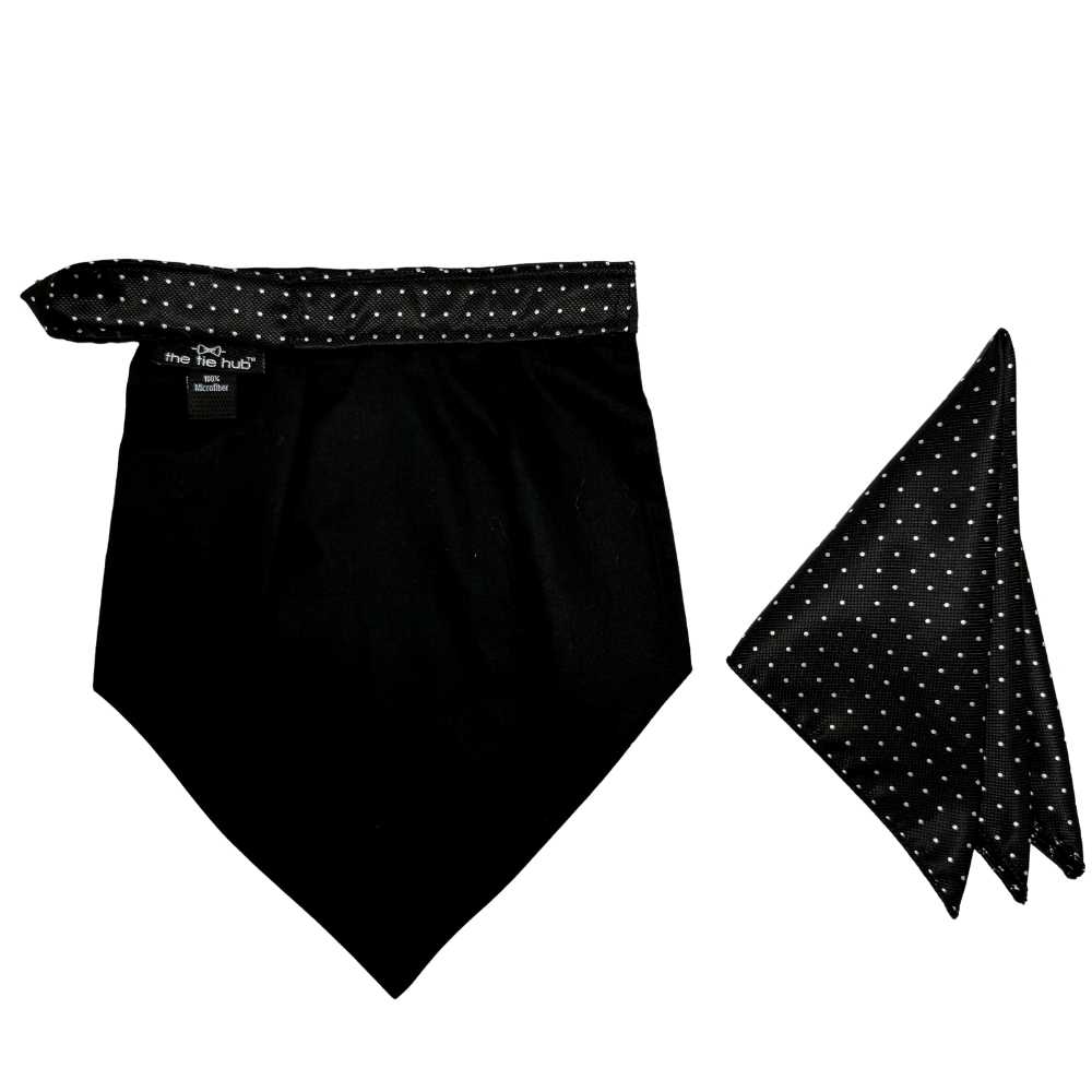 Black Polka Dot Cravat and Pocket Square Combo for Men