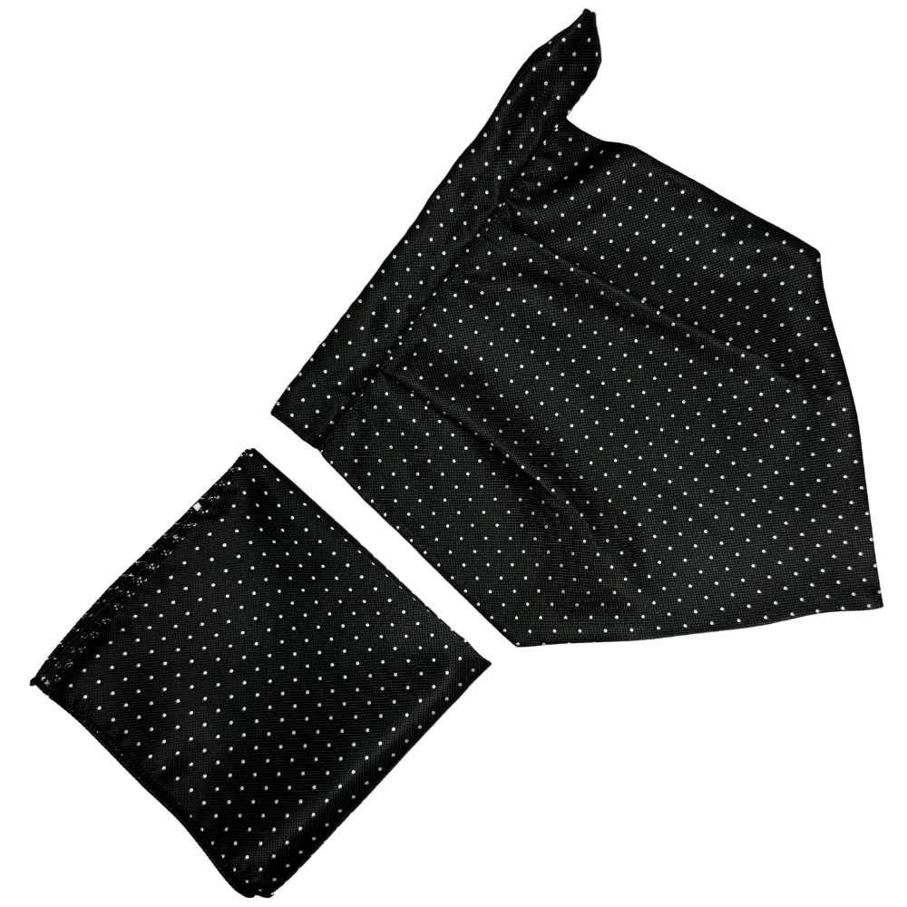 Black Polka Dot Cravat and Pocket Square Combo for Men