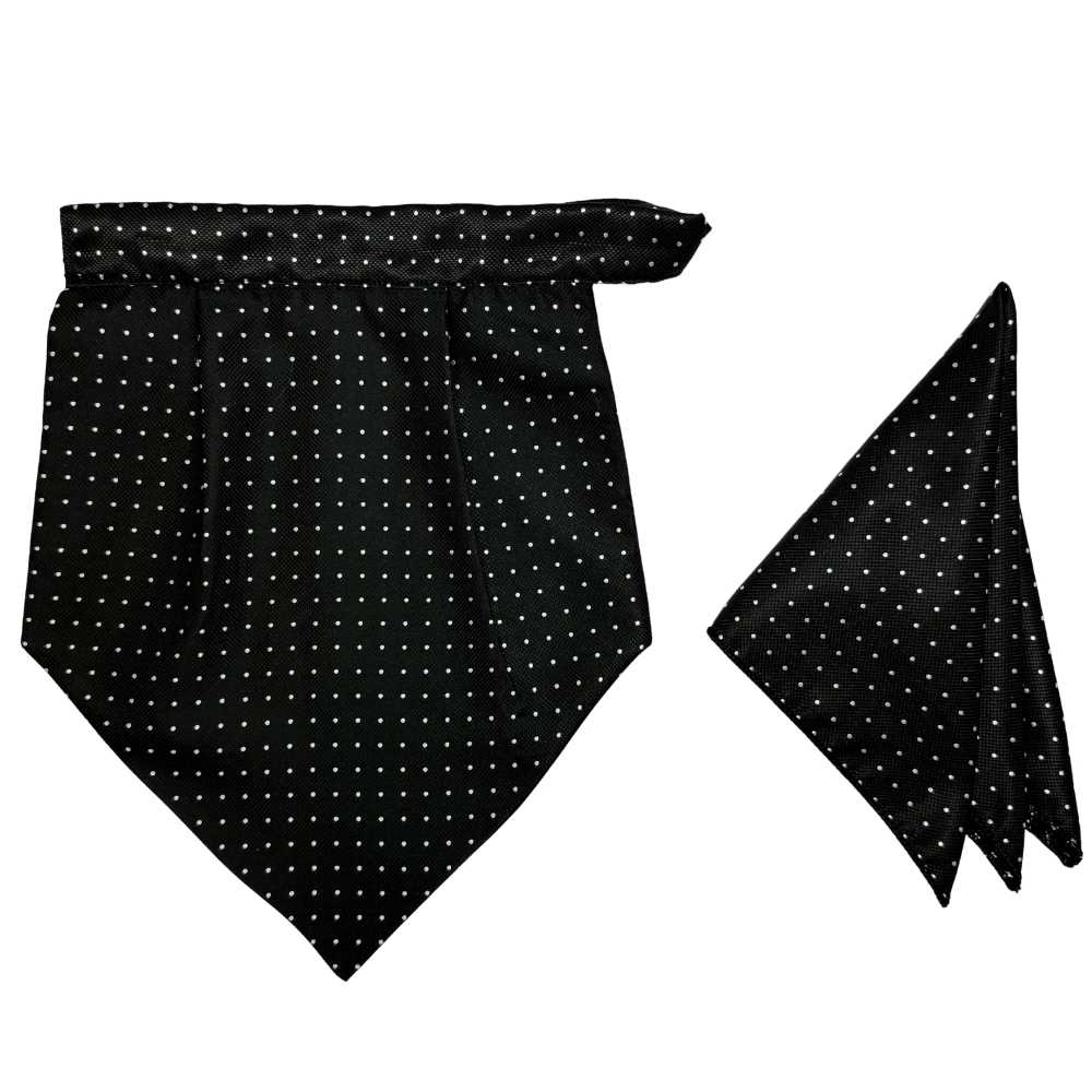 Black Polka Dot Cravat and Pocket Square Combo for Men