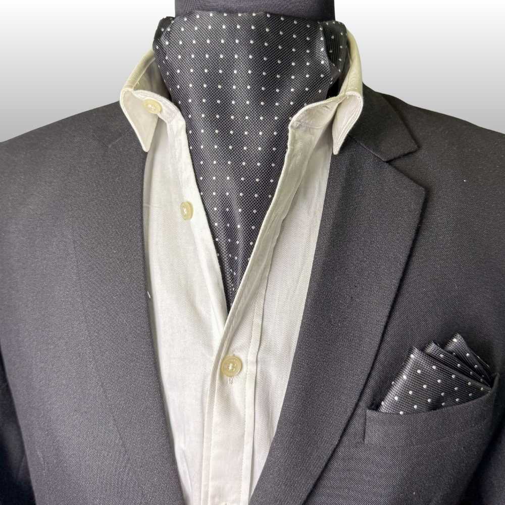 Black Polka Dot Cravat and Pocket Square Combo for Men