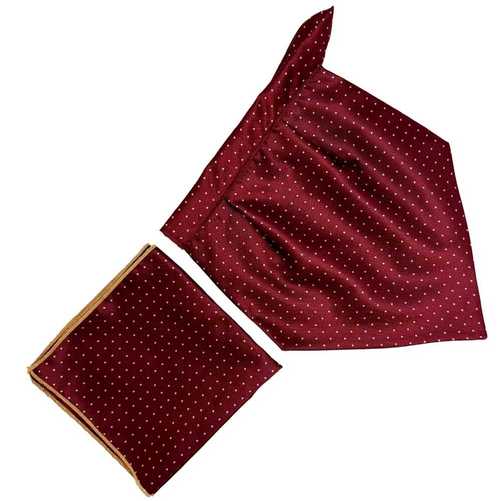 Maroon Polka Dot Cravat and Pocket Square Combo for Men