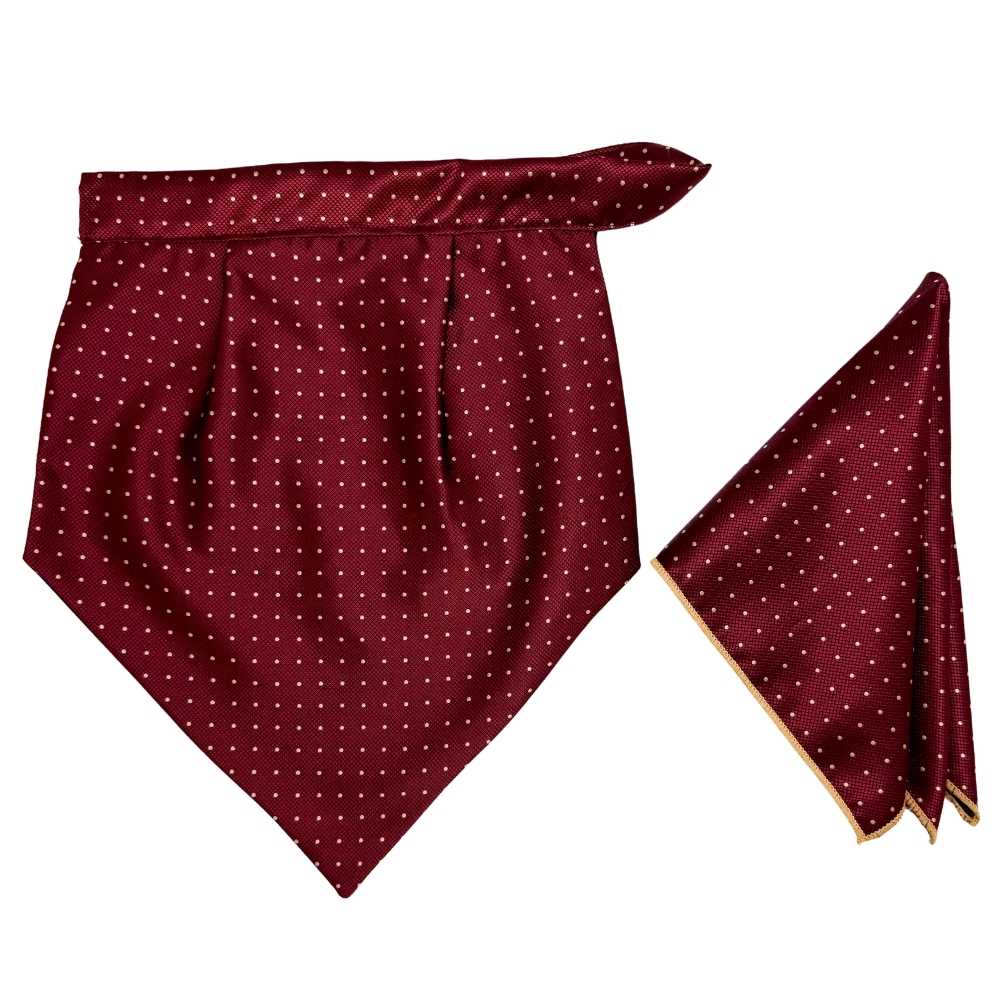 Maroon Polka Dot Cravat and Pocket Square Combo for Men