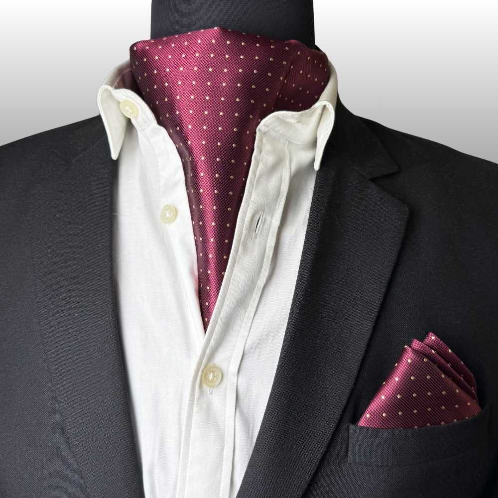 Maroon Polka Dot Cravat and Pocket Square Combo for Men