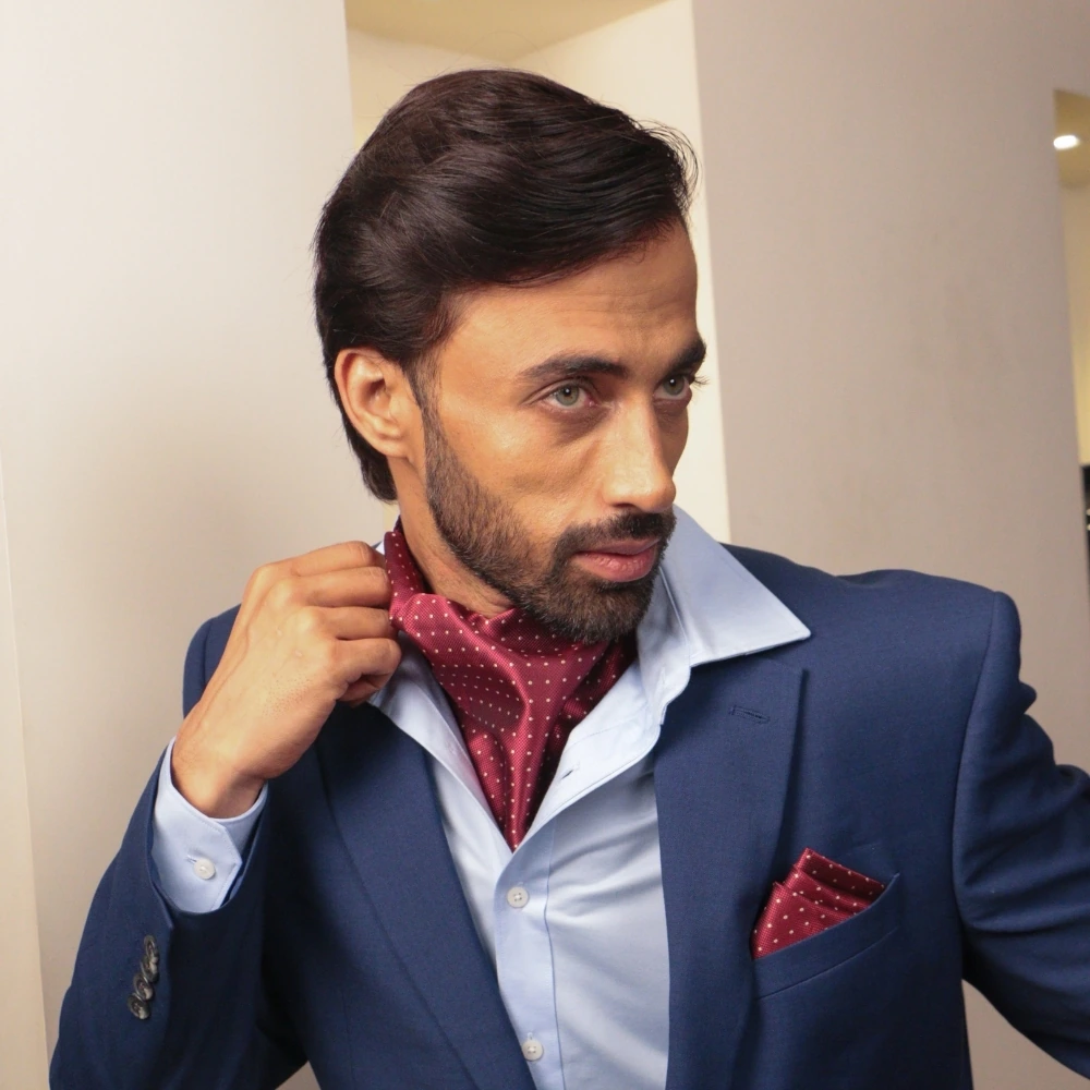 Maroon Polka Dot Cravat and Pocket Square Combo for Men