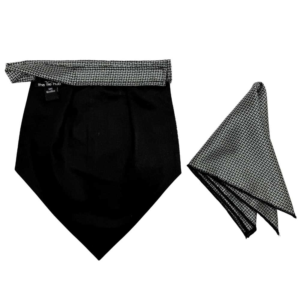 Grey Geometric Cravat and Pocket Square Combo for Men