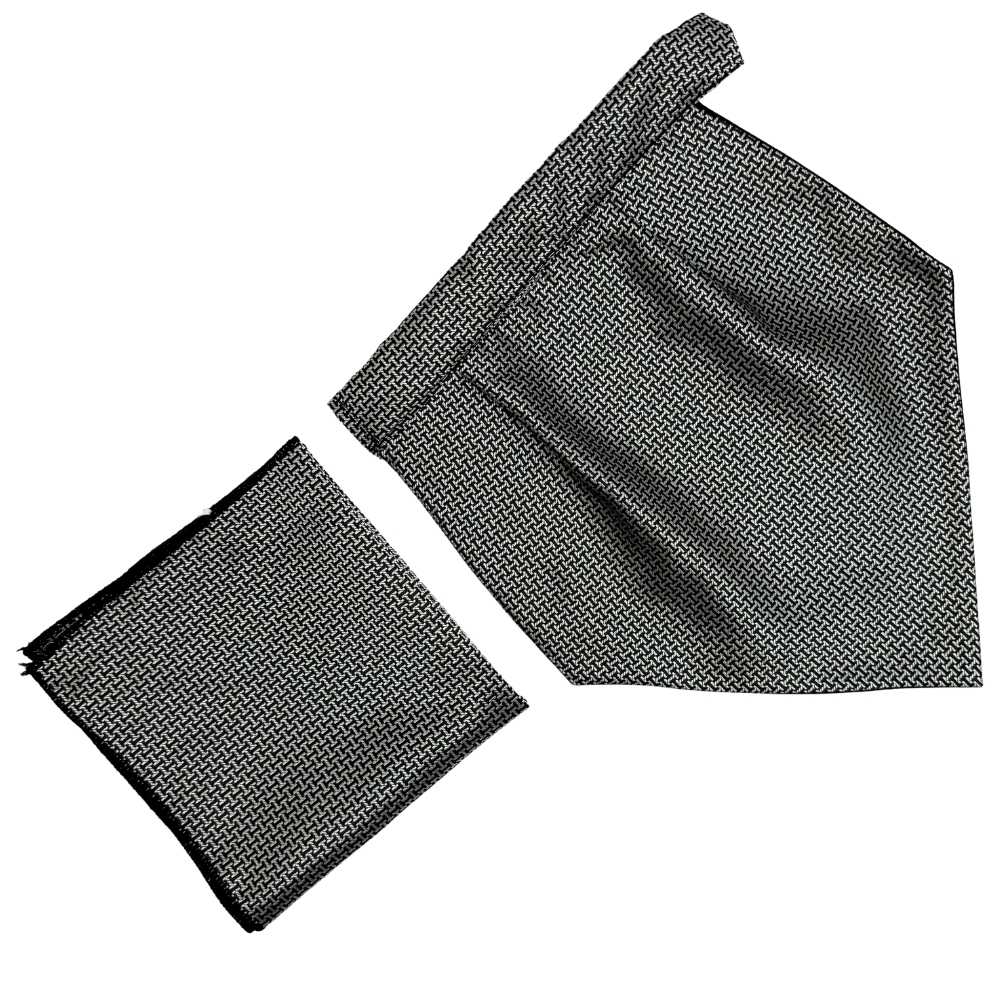 Grey Geometric Cravat and Pocket Square Combo for Men
