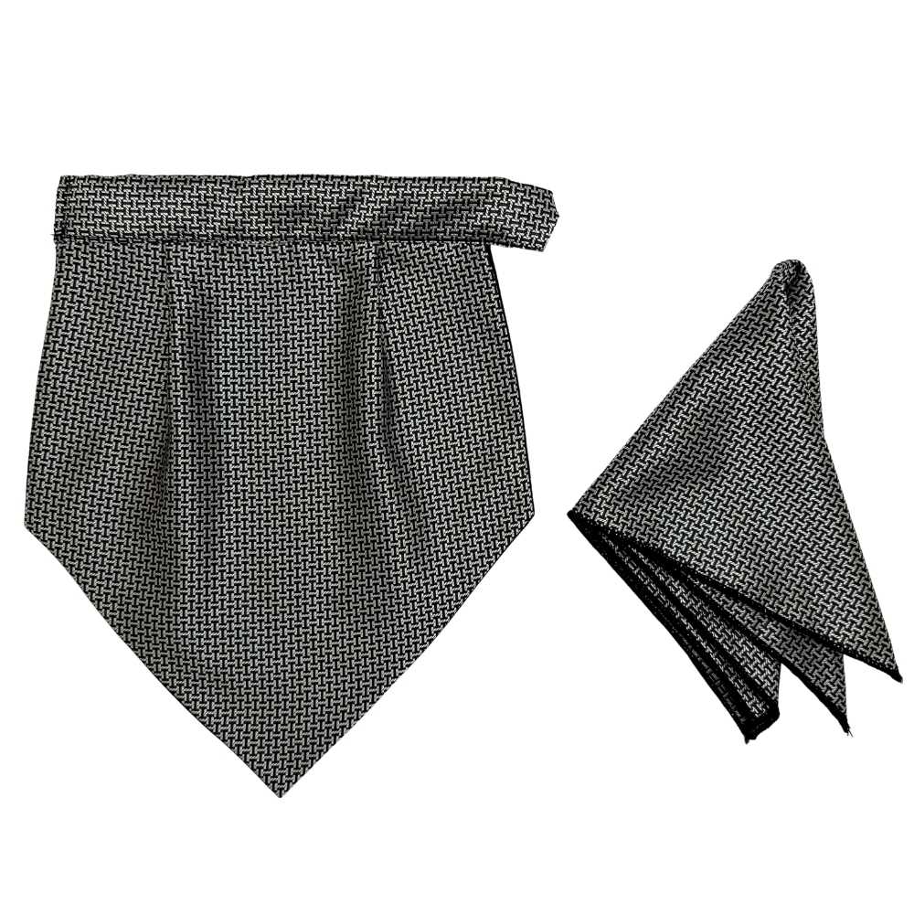 Grey Geometric Cravat and Pocket Square Combo for Men