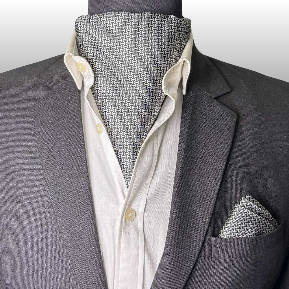 Grey Geometric Cravat and Pocket Square Combo for Men