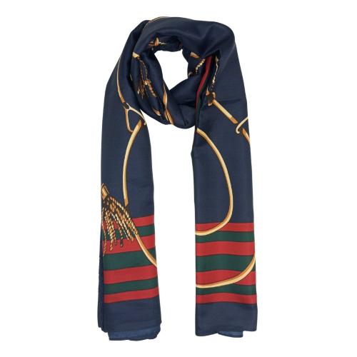 Navy Blue Rope Chain Patterned Scarf for Women