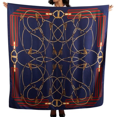 Navy Blue Rope Chain Patterned Scarf for Women