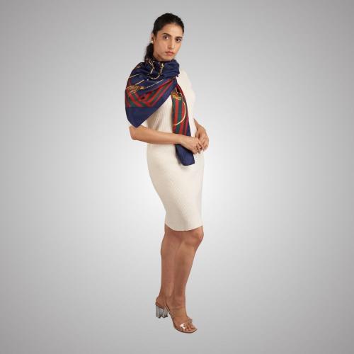 Navy Blue Rope Chain Patterned Scarf for Women