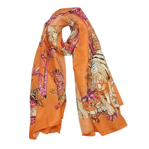 Orange Animals Printed Scarf for Women
