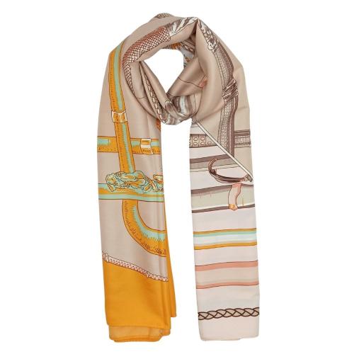 Orange with Pink Cannes Stick Printed Scarf for Women