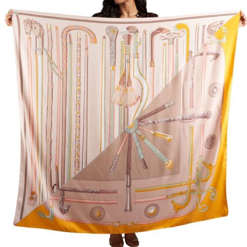 Orange with Pink Cannes Stick Printed Scarf for Women