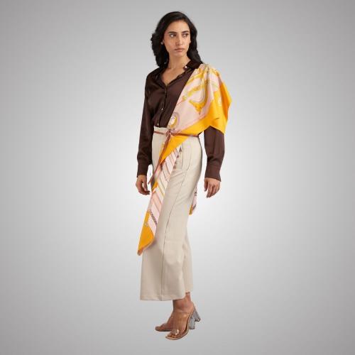 Orange with Pink Cannes Stick Printed Scarf for Women