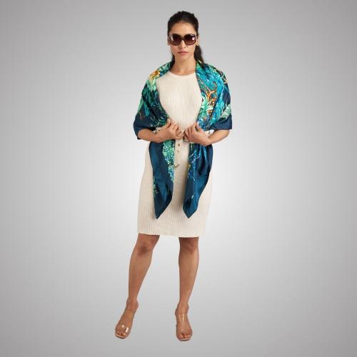 Blue Animals Printed Scarf for Women