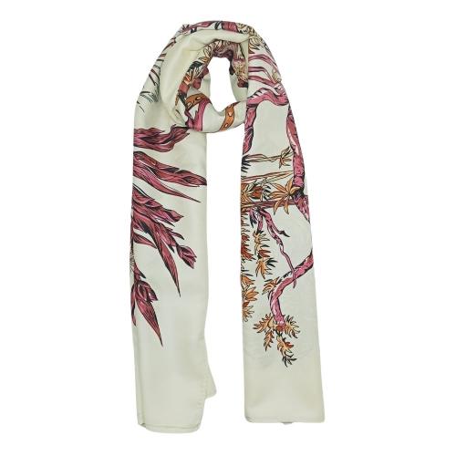White with Pink Animals Printed Scarf for Women