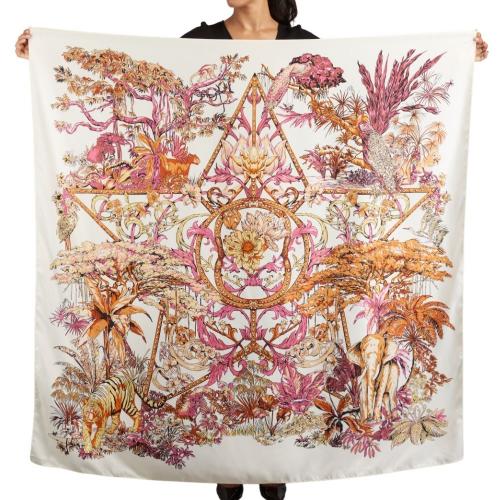 White with Pink Animals Printed Scarf for Women