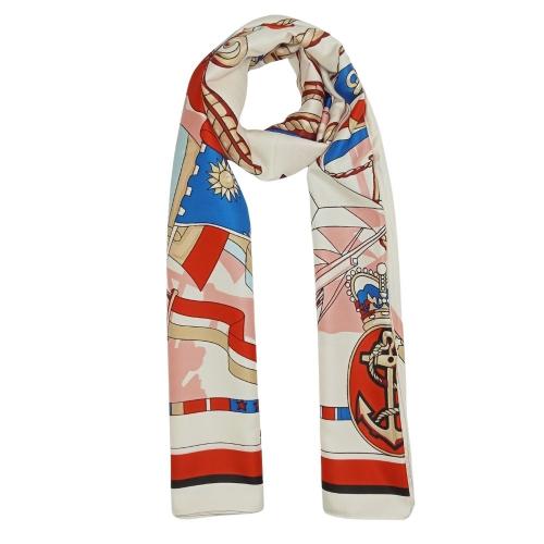 White with Pink Sailing Ship Schooner Printed Scarf for Women