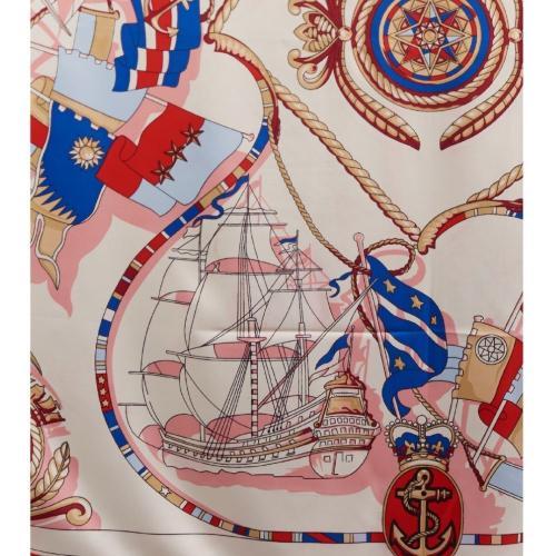 White with Pink Sailing Ship Schooner Printed Scarf for Women