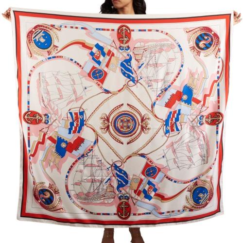 White with Pink Sailing Ship Schooner Printed Scarf for Women