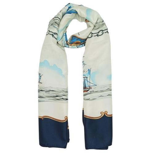 White with Blue Selling Ship Printed Scarf for Women