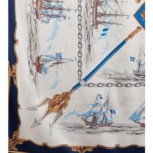 White with Blue Selling Ship Printed Scarf for Women