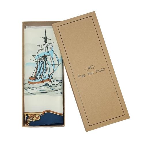 White with Blue Selling Ship Printed Scarf for Women