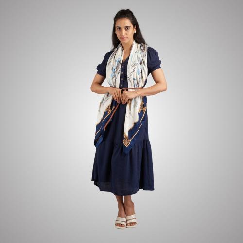 White with Blue Selling Ship Printed Scarf for Women