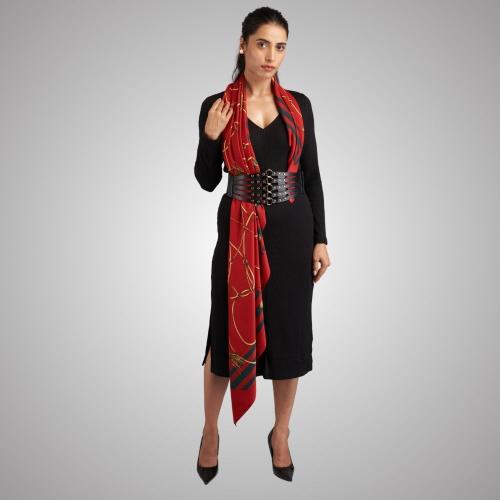 Red Rope Chain Printed Scarf for Women