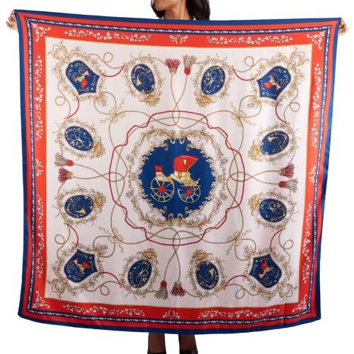 Pink with Red Vintage Carriage Printed Scarf for Women