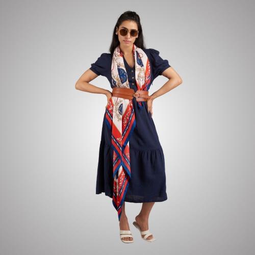 Pink with Red Vintage Carriage Printed Scarf for Women